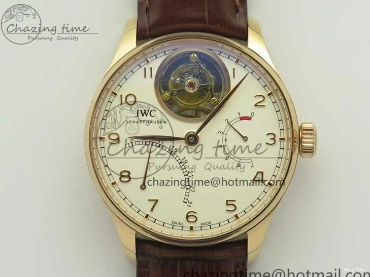 MIROTIME 0223 Portuguese Tourbillon IW504602 RG ZF Best Edition White Dial on Brown Leather Strap Stretchable 7178